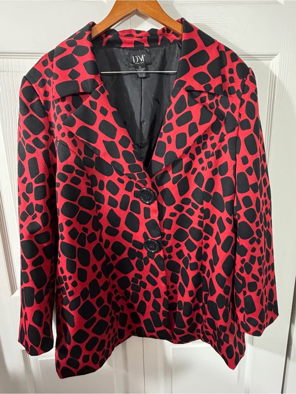 Donna Moore Giraffe Print Blazer Jacket Red Black Womens XL
